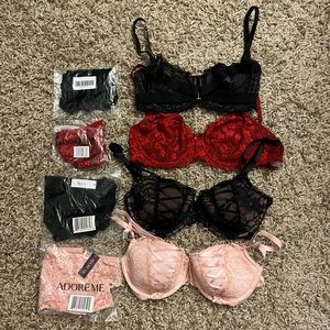 Brand new set of 4 Adore Me 32ddd bra and panty set